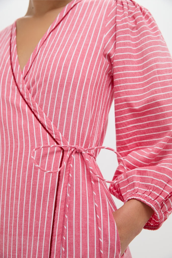 Red Stripe Sofia Robe Midi Dress