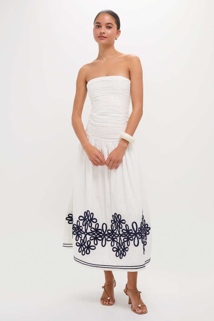 gardenia floral mesh pleat tube midi dress Gardenia Malla Midi Dress