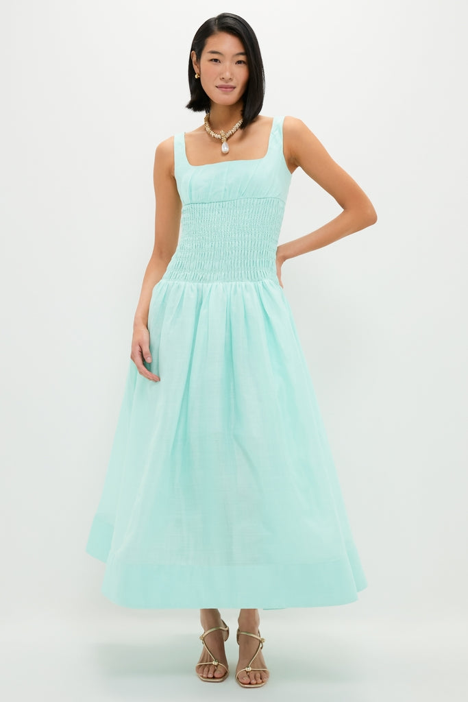 Mint Green Linen Organza Midi Dress