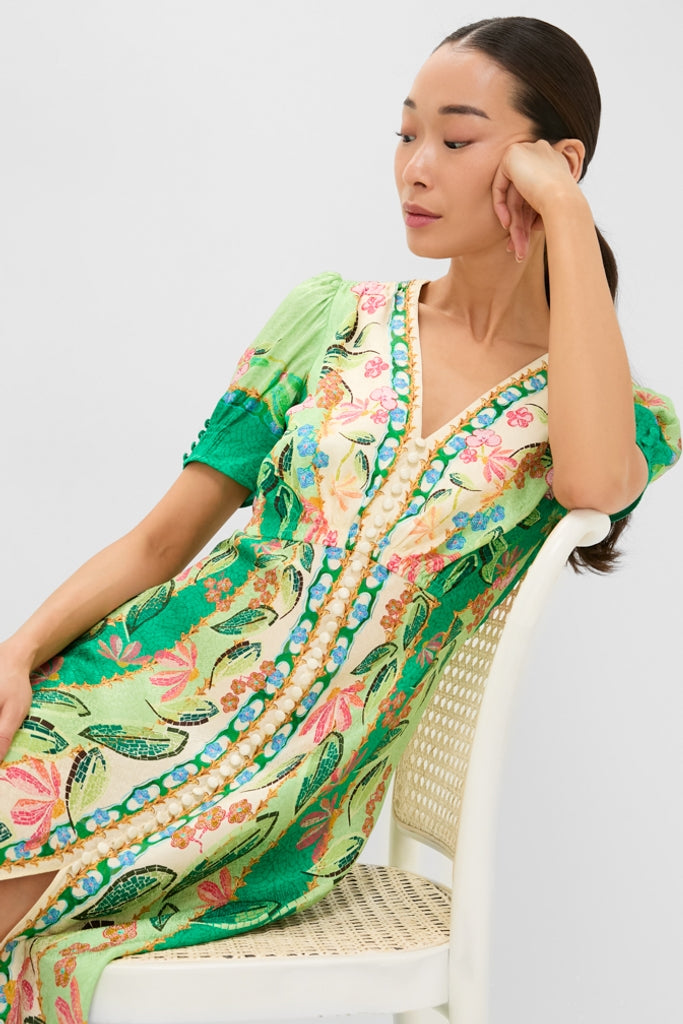green floral wrap midi dress Terrazzo Jade Lea Long Midi Dress