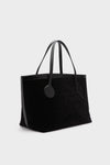 Black Suede Large Sprout Tote, a classic and high-end carryall with a suede body, leather trim, and long straps for an effortless, fun style.