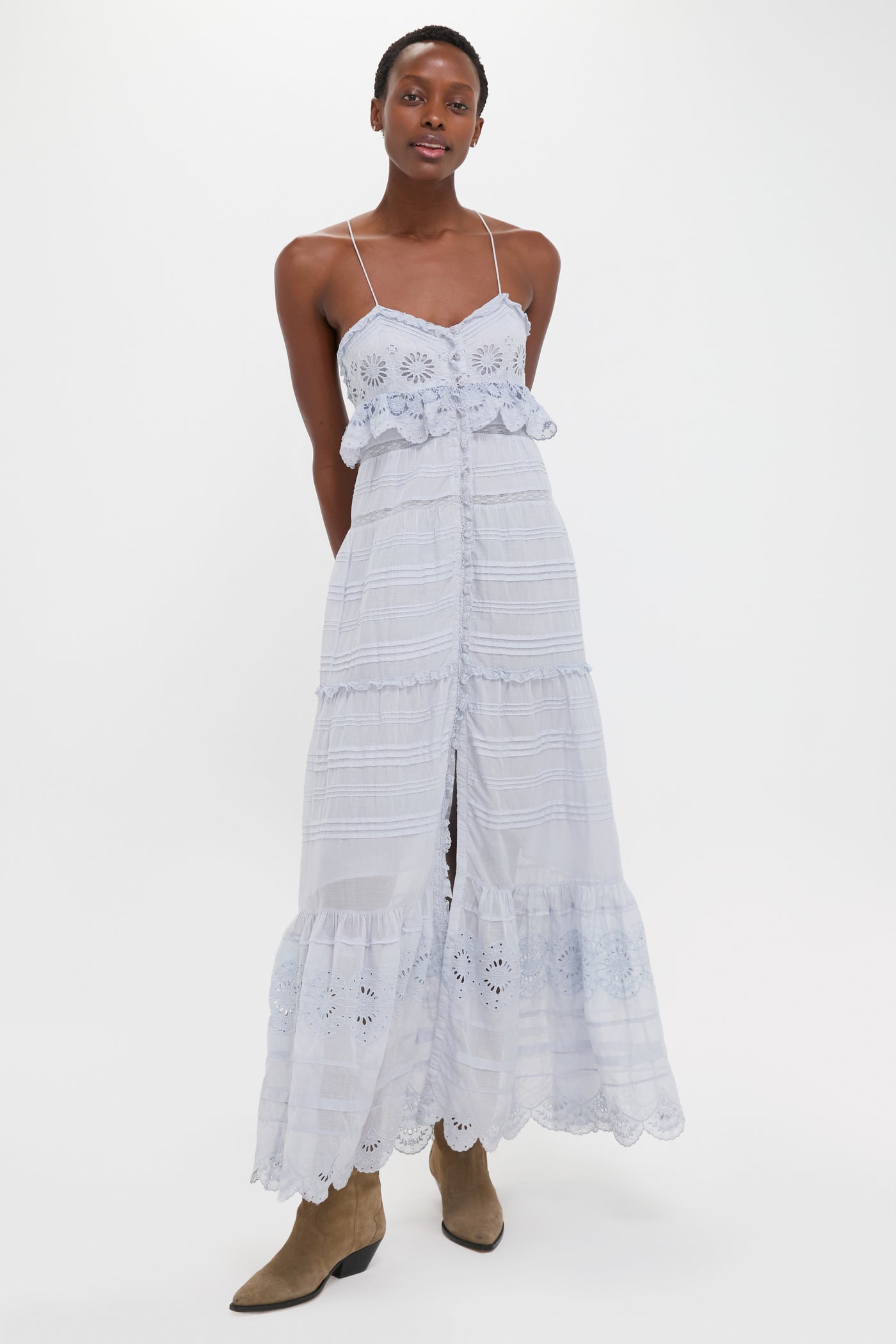 maxi dress blue white Draped Lace L creating a subtly dramatic effect Blue Printed Maxi Dress With