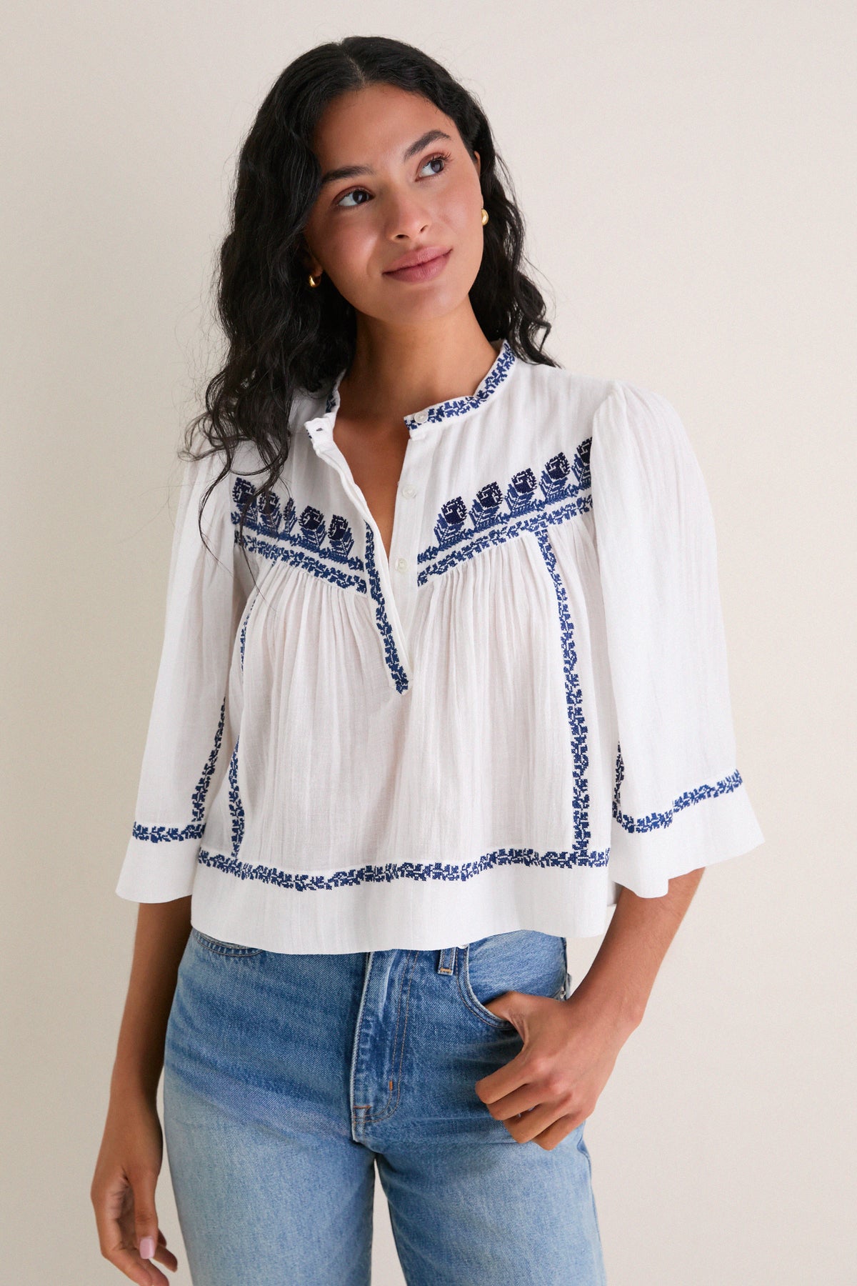 Ecru and Blue Juline Top