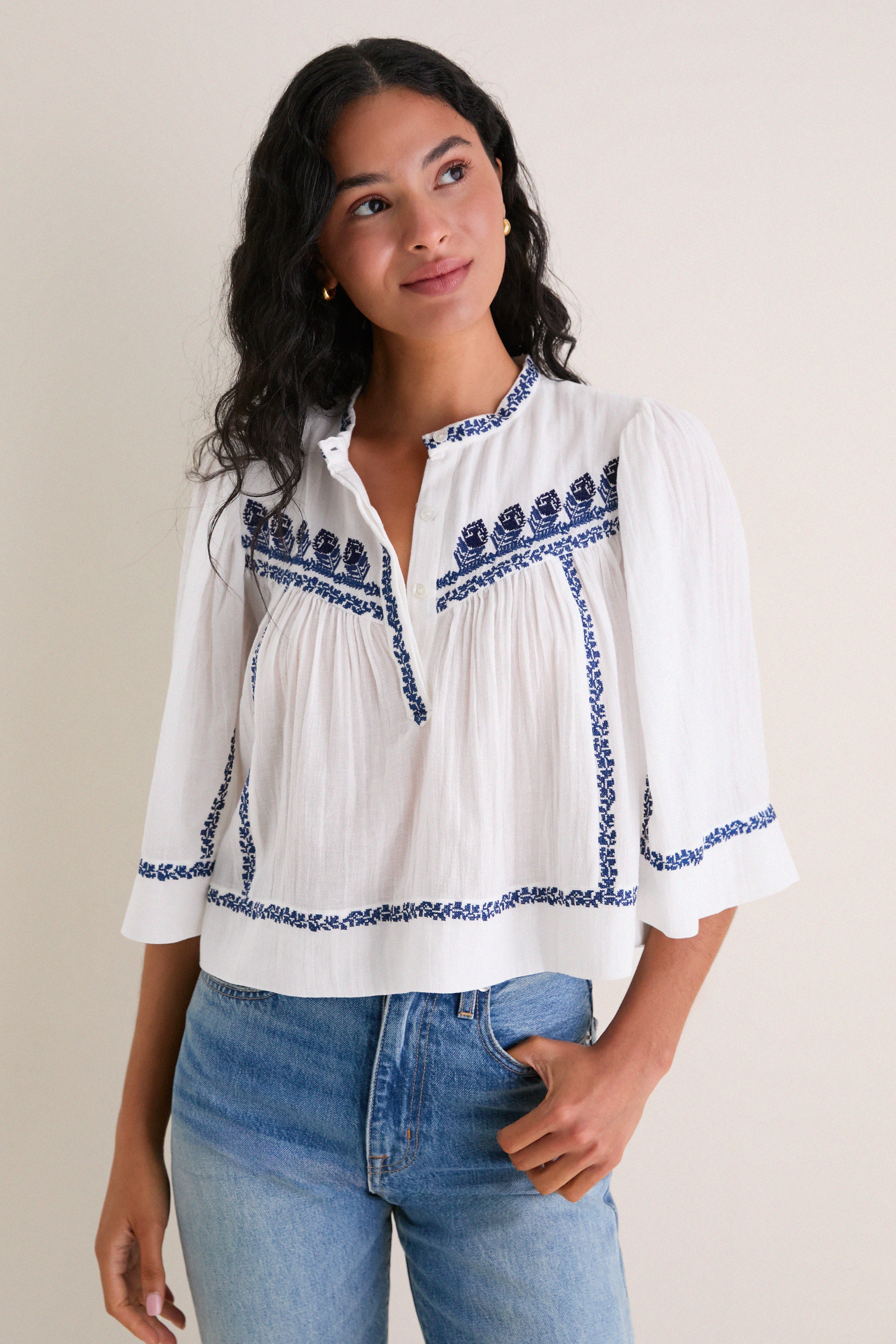 Ecru and Blue Juline Top