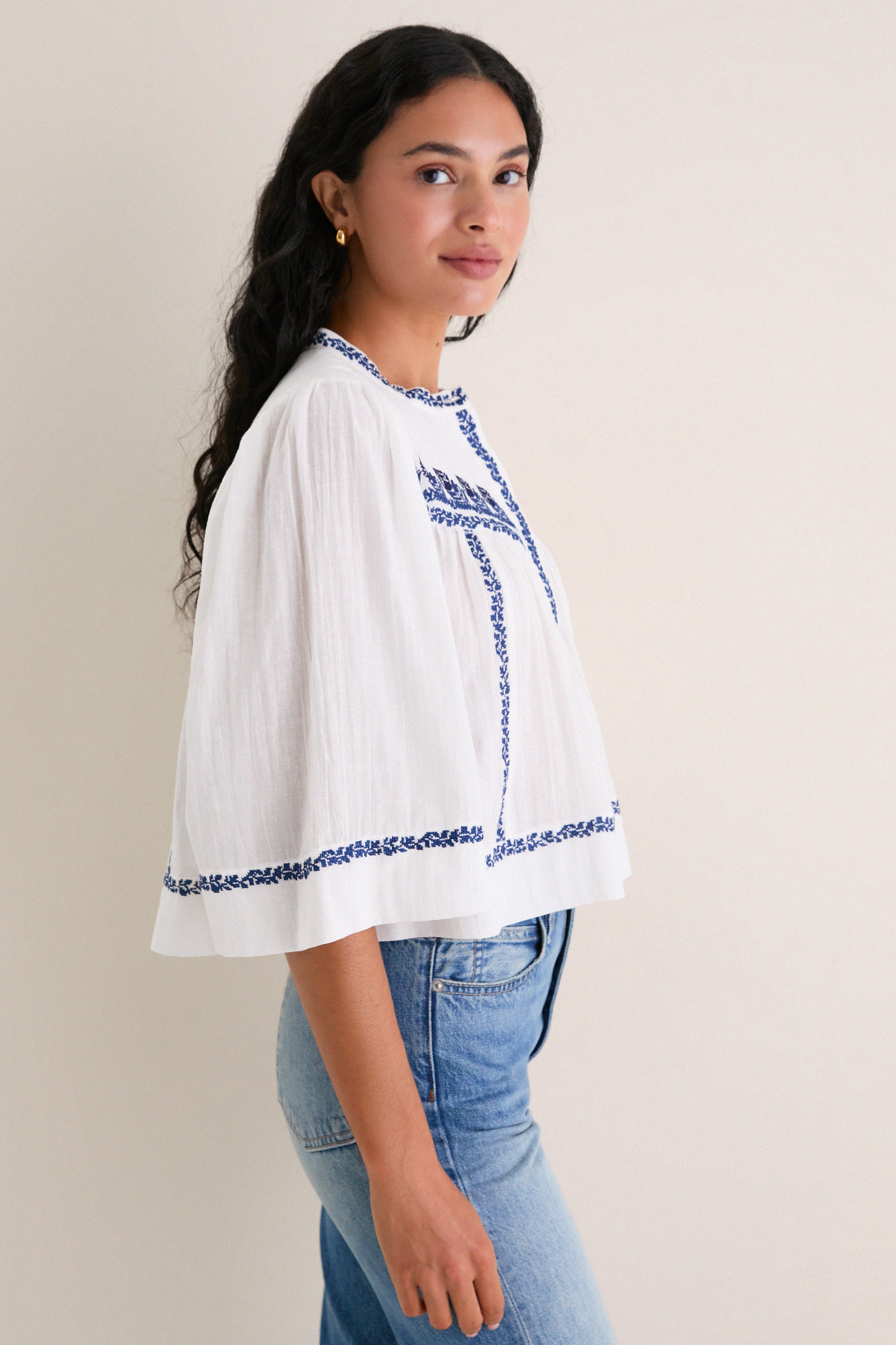 Ecru and Blue Juline Top | Isabel Marant Etoile