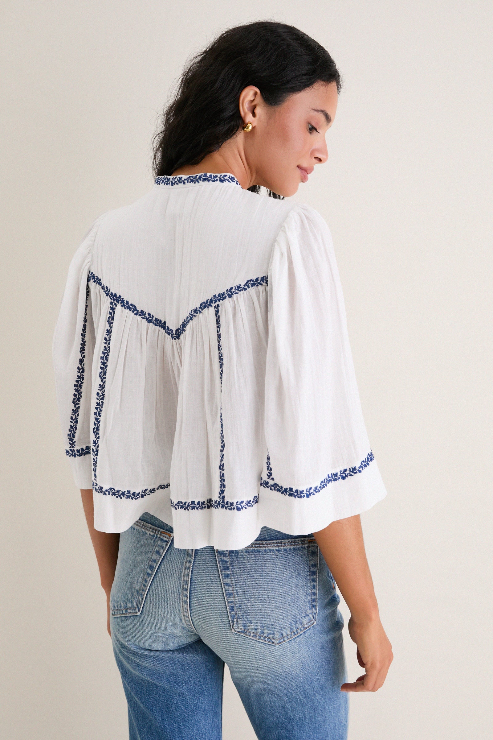 Ecru and Blue Juline Top