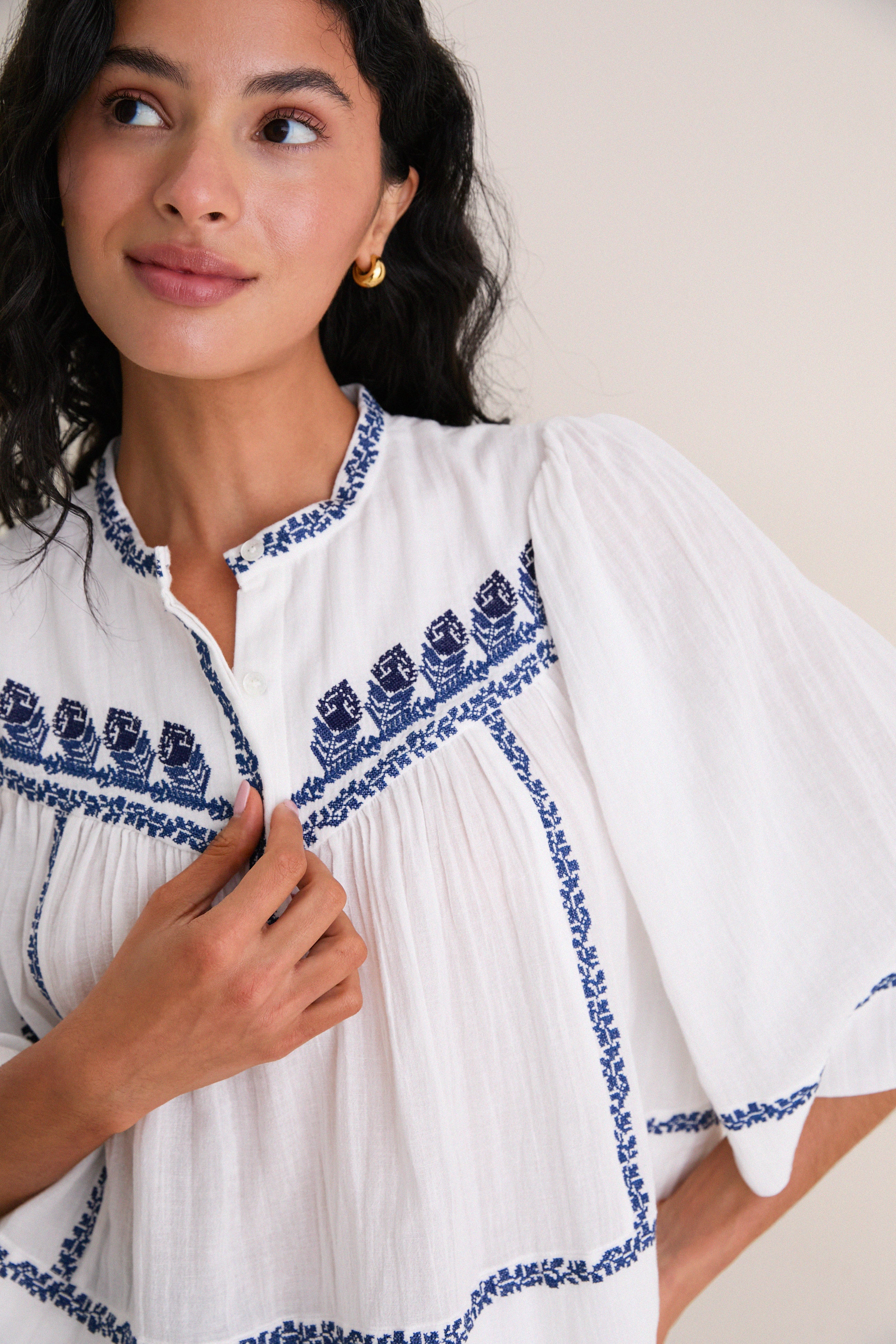 Ecru and Blue Juline Top