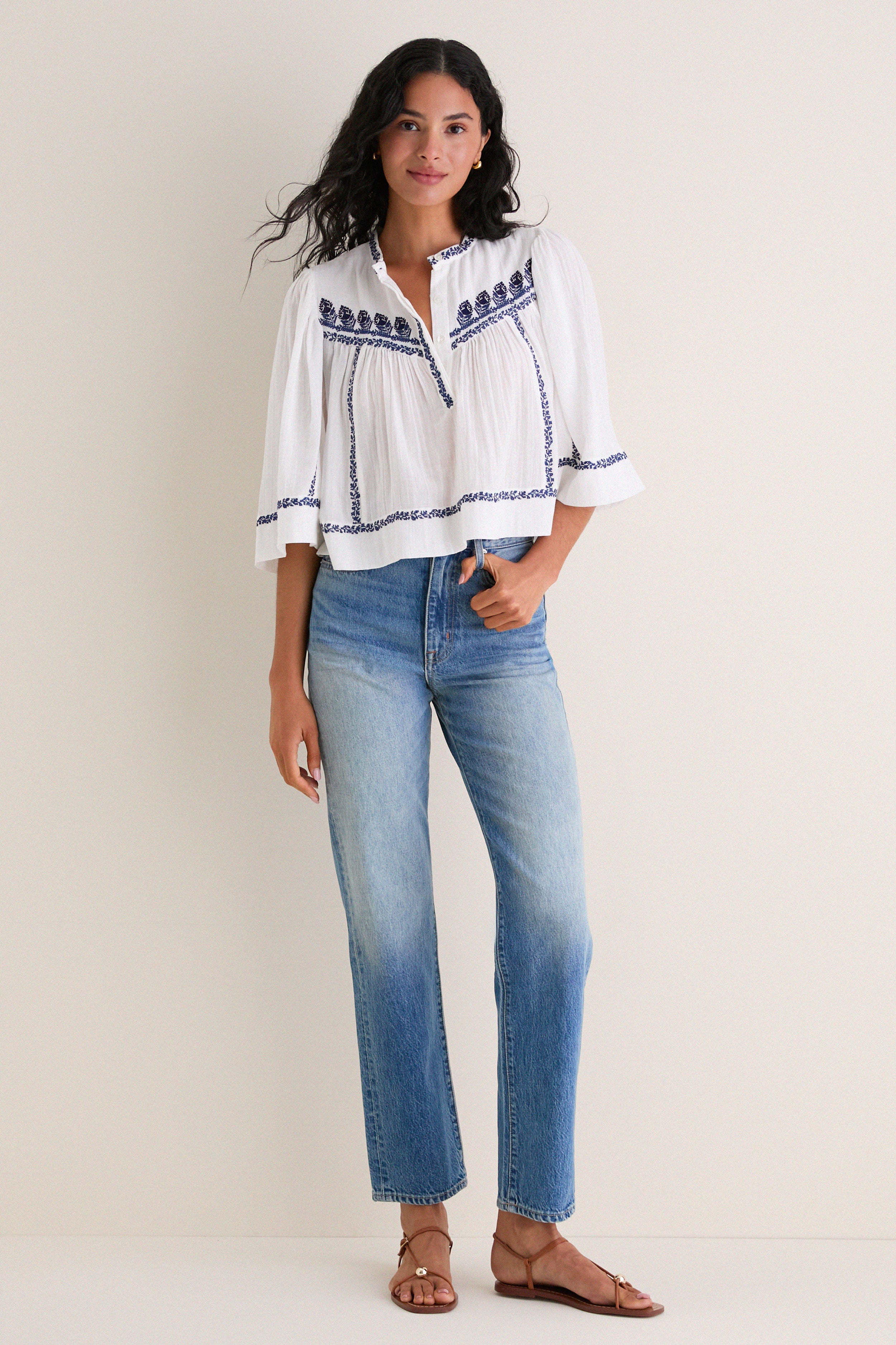 Ecru and Blue Juline Top | Isabel Marant Etoile