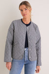 Navy Gingham Cashel Collarless Quilted Jacket
