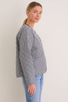 Navy Gingham Cashel Collarless Quilted Jacket