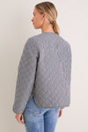Navy Gingham Cashel Collarless Quilted Jacket