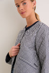 Navy Gingham Cashel Collarless Quilted Jacket