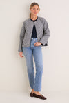 Navy Gingham Cashel Collarless Quilted Jacket