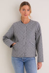 Navy Gingham Cashel Collarless Quilted Jacket