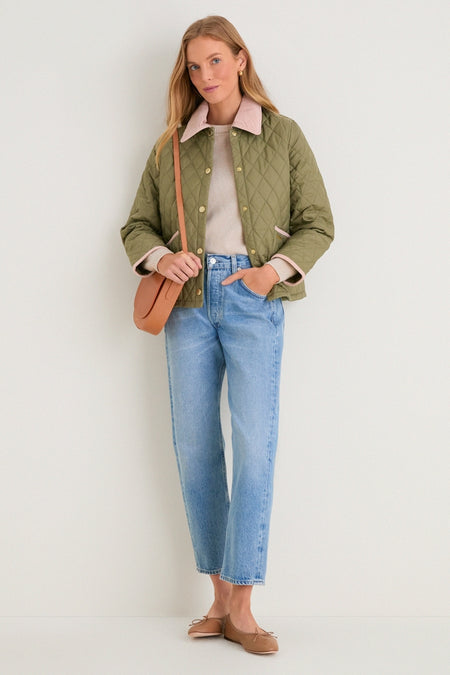 Bleached Olive Icons Cropped Liddesdale Quilted Jacket