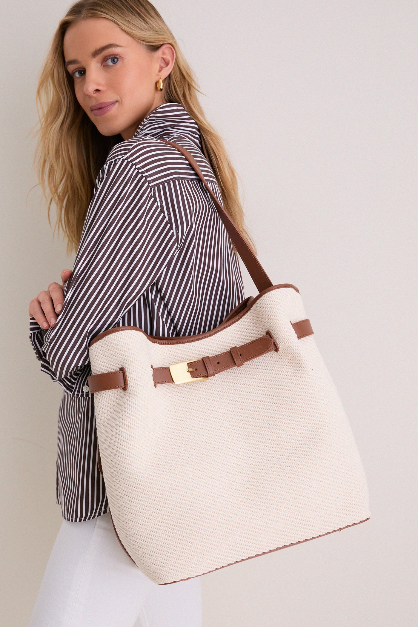 Ecru and Cognac Belt Bag