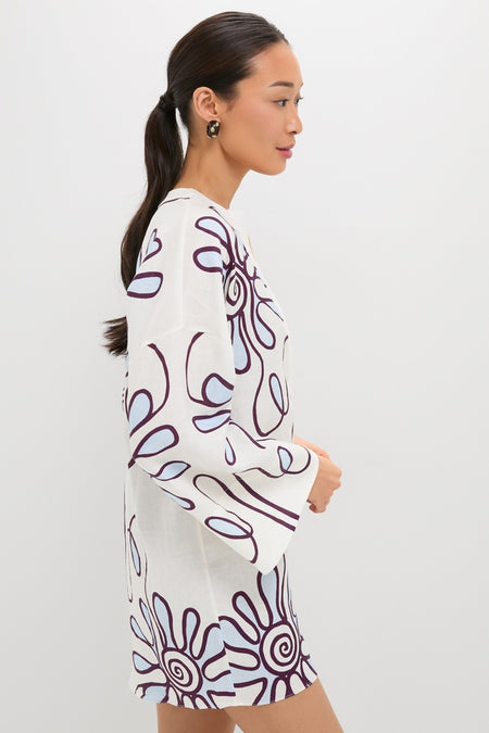Namur Celeste Siena Dress: A classic, effortless tunic with a fun floral print, featuring a deep V-neckline and kimono sleeves for a high-end, relaxed look.