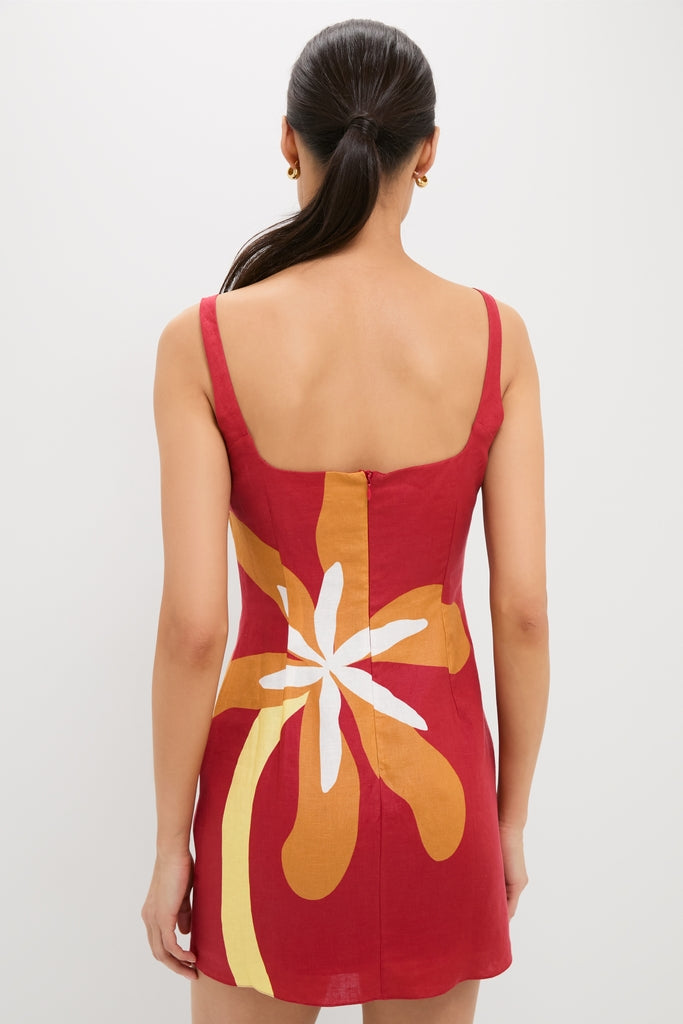 Cattleya Carmin Siela Dress: A classic, high-end sleeveless mini dress with a square neckline and bold floral motif, exuding effortless fun and elegance.