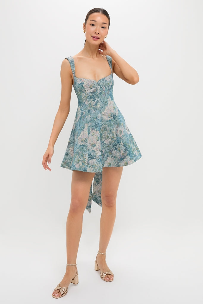 Aquarelle Jacquard Rue Mini Dress: A classic, effortless high-end mini dress with sweetheart neckline, flared A-line skirt, and removable scarf, exuding fun sophistication.