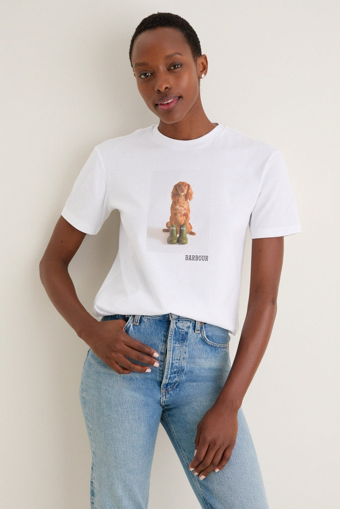 White Barbour Dog  Bedale Graphic T-Shirt