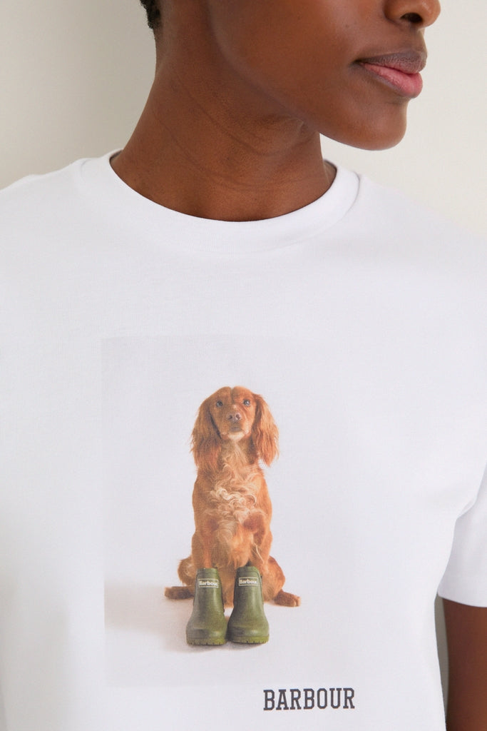 White Barbour Dog  Bedale Graphic T-Shirt