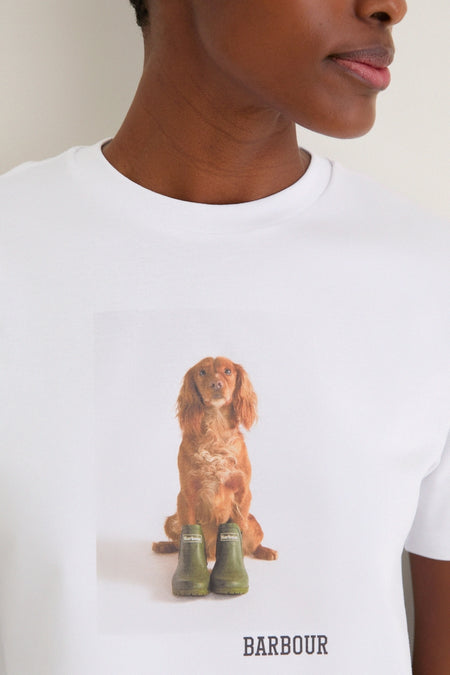 White Barbour Dog  Bedale Graphic T-Shirt