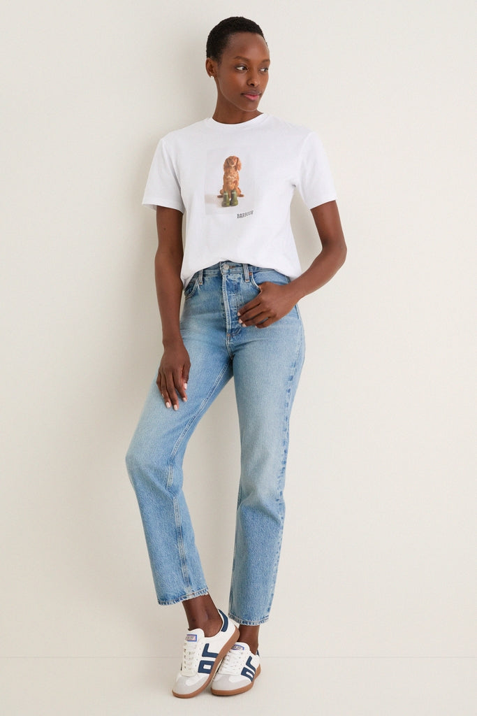 White Barbour Dog  Bedale Graphic T-Shirt