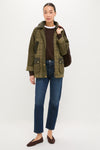Woman wearing Dusky Green Modern Tartan Beadnell Casual Jacket, showcasing classic utility style with plaid accents, corduroy collar, and a relaxed fit for effortless, high-end fall fashion.