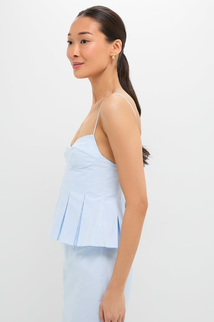 Blue Tint Iris Pleat Top