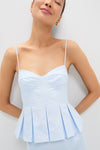 Blue Tint Iris Pleat Top