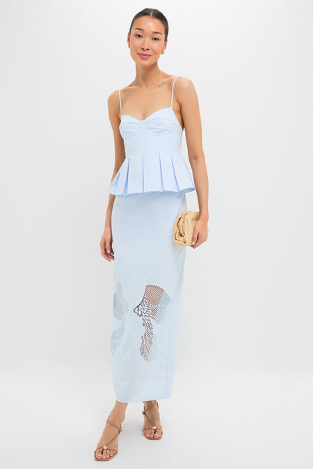 Blue Tint Iris Pleat Top