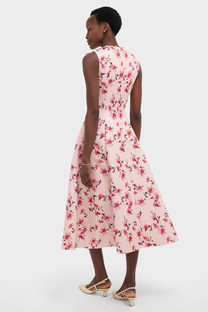 Red Summer Lillies on Pink Mara Midi Dress