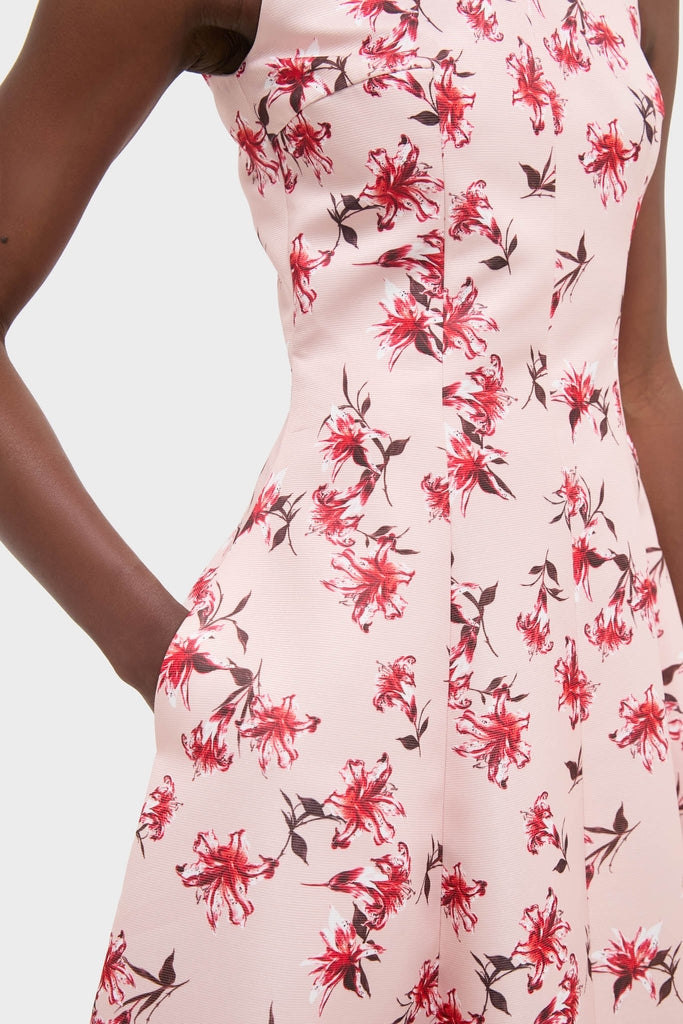 Red Summer Lillies on Pink Mara Midi Dress