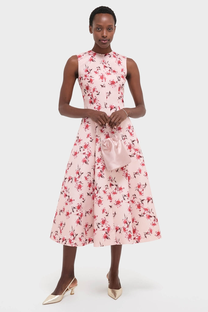 Red Summer Lillies on Pink Mara Midi Dress