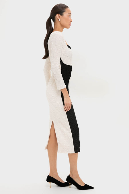 Black and Ivory Paloma Long Sleeve Midi Dress
