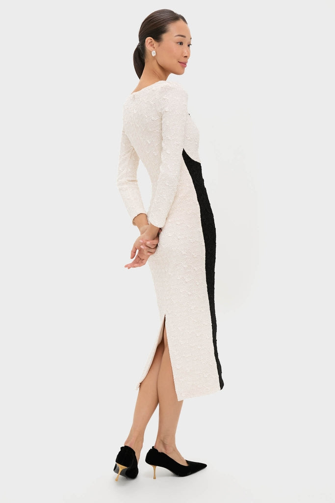 Black and Ivory Paloma Long Sleeve Midi Dress