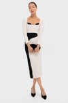 Black and Ivory Paloma Long Sleeve Midi Dress