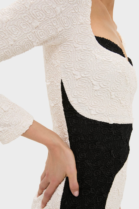 Black and Ivory Paloma Long Sleeve Midi Dress