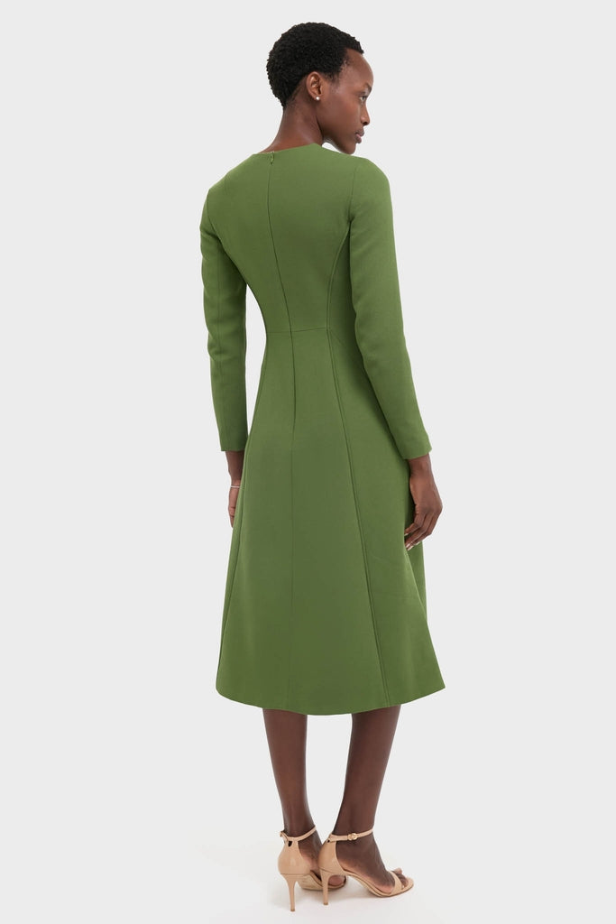 olive green midi dress with sleeves Women's Satin V Neck Balloon Sleeve Bias Midi Dress, Olive