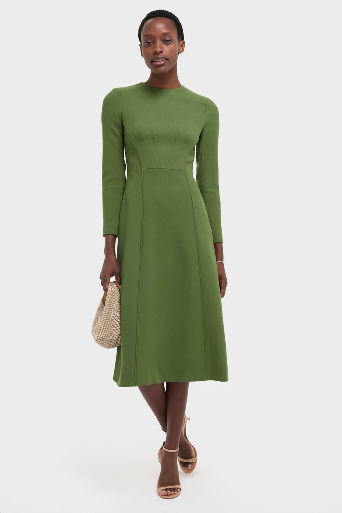 midi dress olive Emma Olive Green Pleated Midi Dress