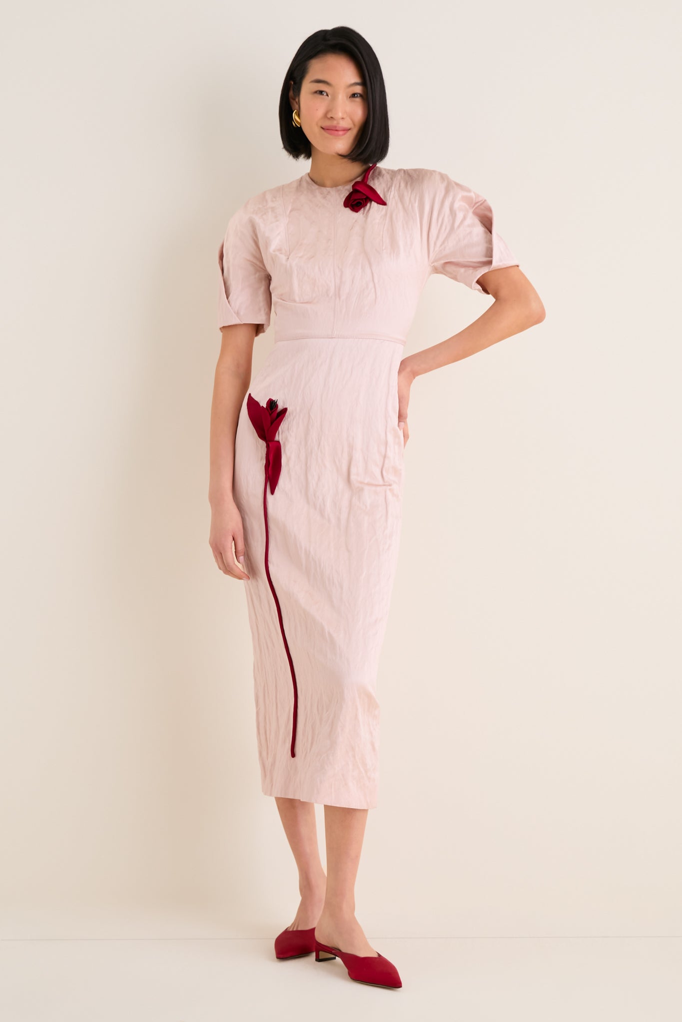 Cameo Pink Short Sleeve Midi Cocktail Dress