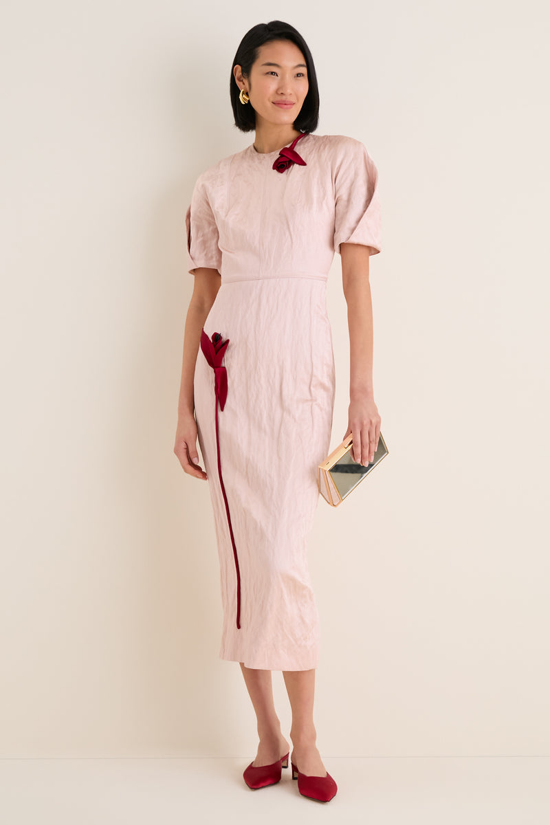 Cameo Pink Short Sleeve Midi Cocktail Dress