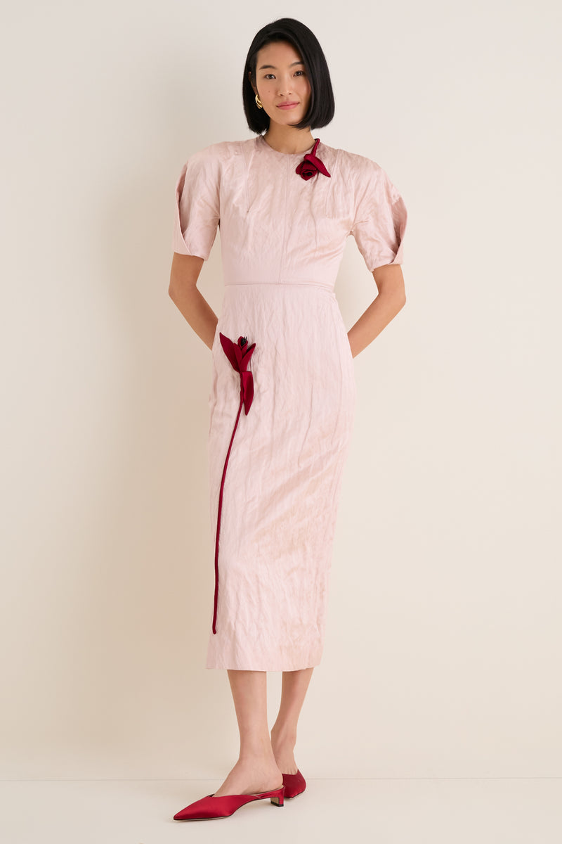 Cameo Pink Short Sleeve Midi Cocktail Dress
