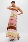 Young woman models the classic Dust Mauve Barragan Stripe Yolina Maxi Dress, showcasing its effortless A-line silhouette and fun, high-end design, perfect for versatile wear.