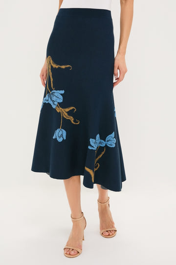 Navy A-Line Midi Knit Skirt