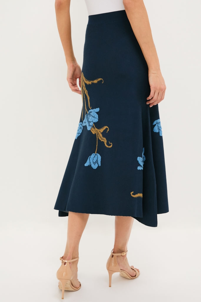 Navy A-Line Midi Knit Skirt