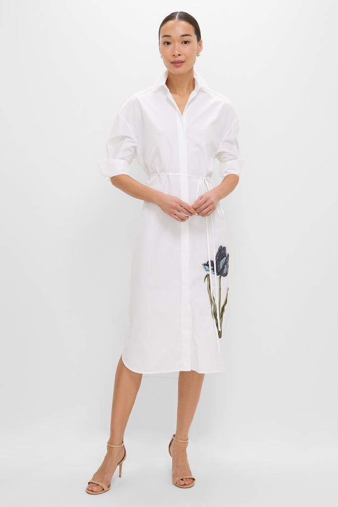 ERDEM White Long Sleeve Midi Shirt Dress White / 8