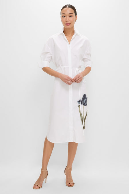 White Long Sleeve Midi Shirt Dress