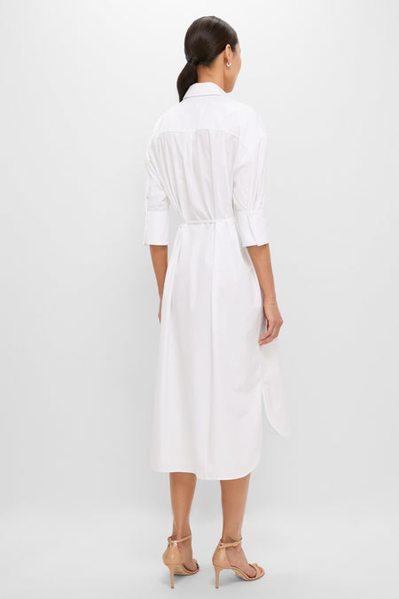 White Long Sleeve Midi Shirt Dress