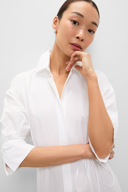 White Long Sleeve Midi Shirt Dress